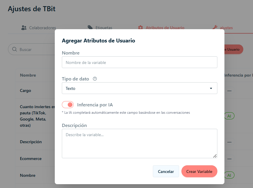 Formulario de creacion de atributo