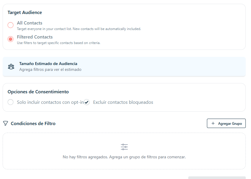 Configuracion de filtros de audiencia dinamica