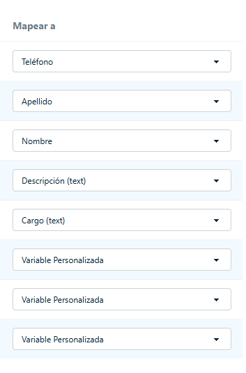 Opciones de mapeo