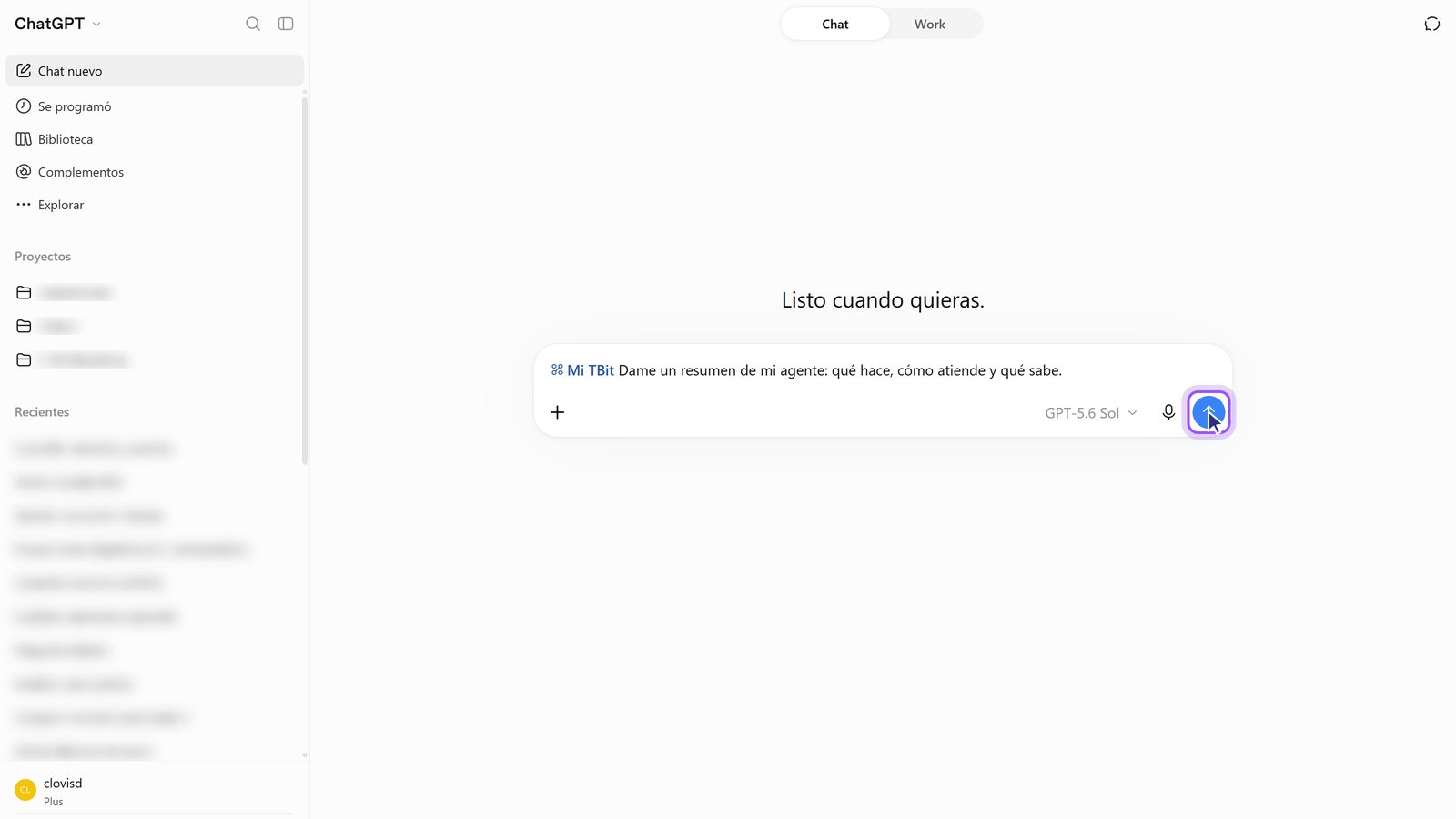 Pregunta escrita en el chat y botón Enviar resaltado.