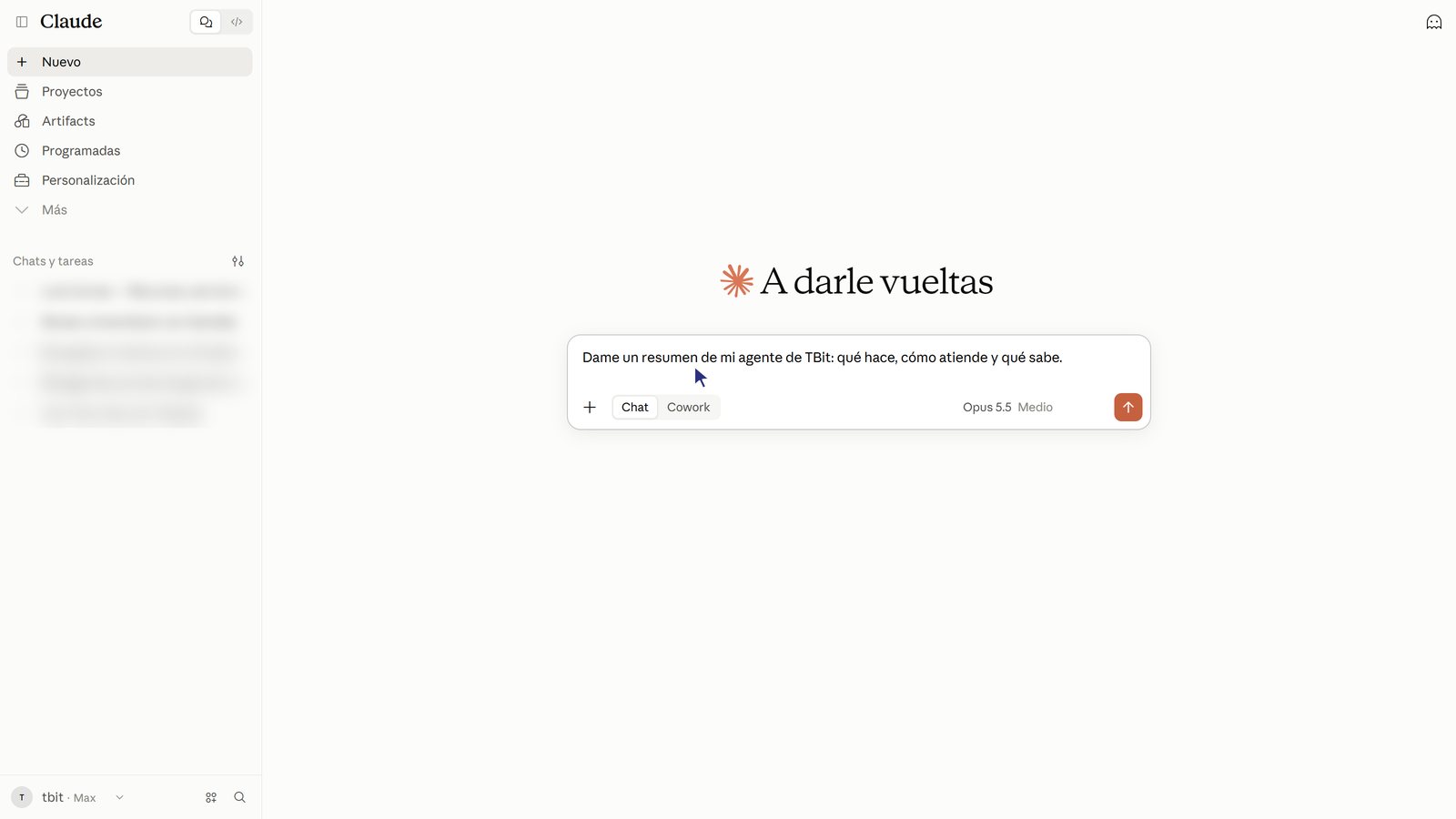 Pregunta escrita en un chat nuevo de Claude.