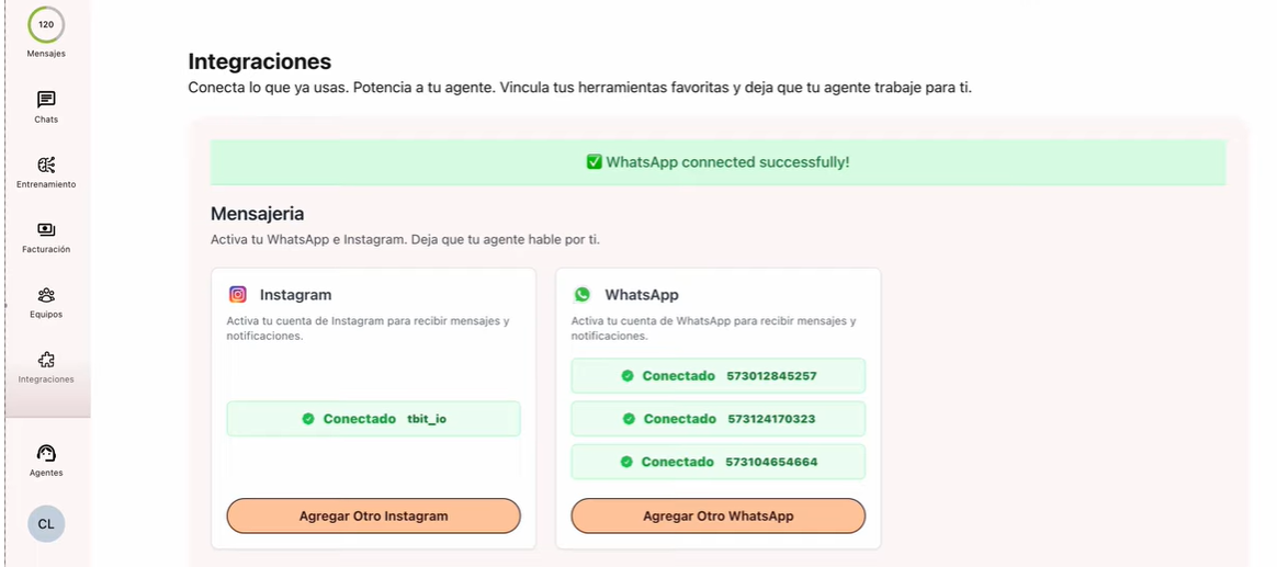 Pantalla de finalizacion de conexion WhatsApp