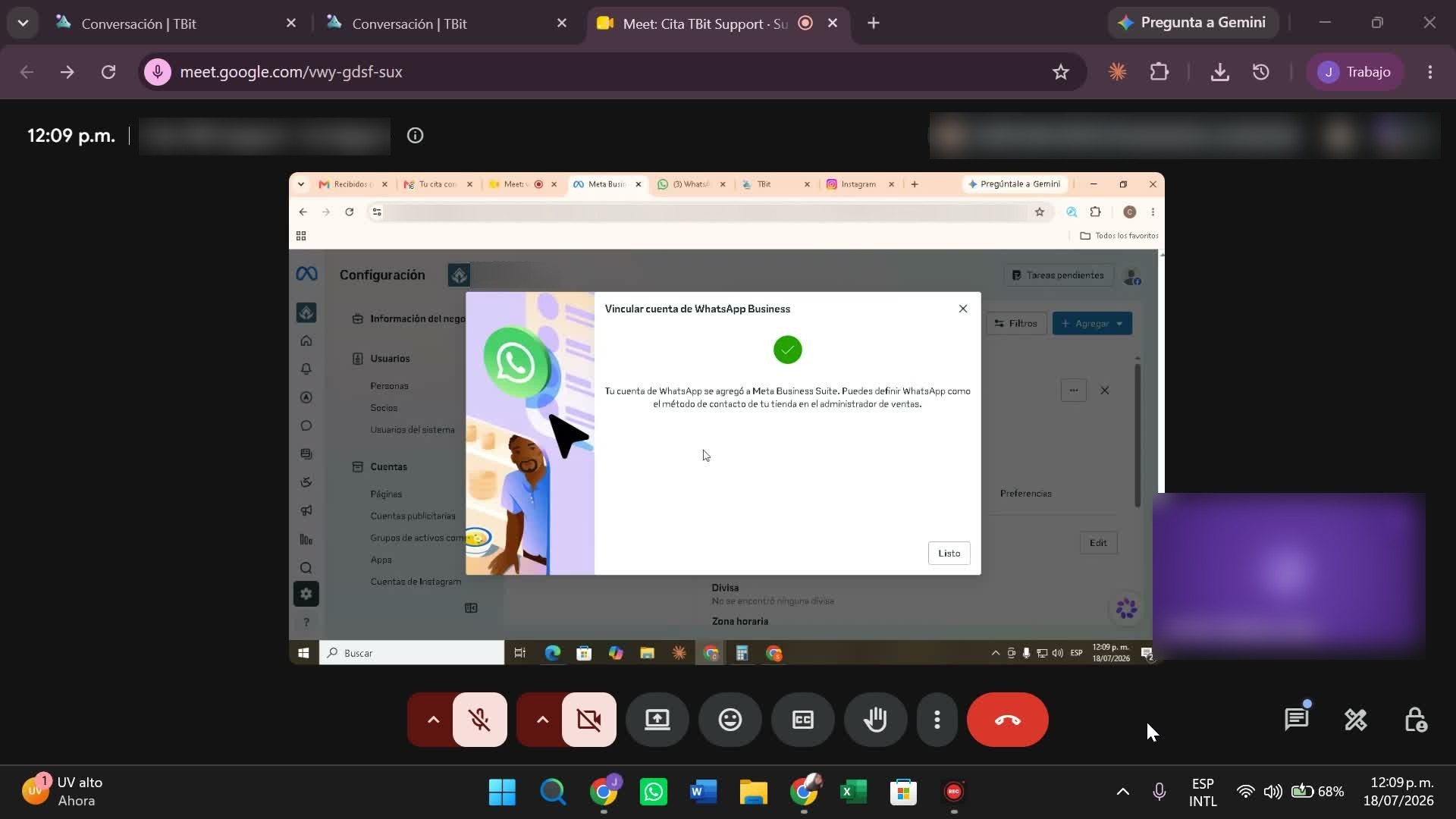 La confirmación: «Tu cuenta de WhatsApp se agregó a Meta Business Suite».