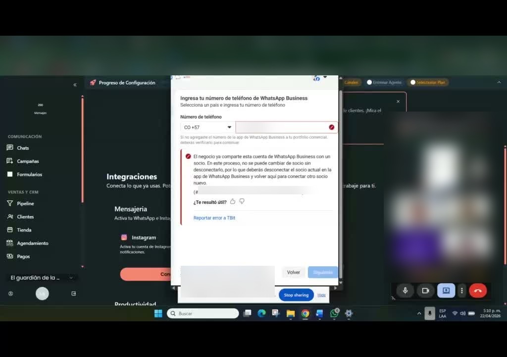 El error de socio bloqueando la conexión desde el flujo de TBit.