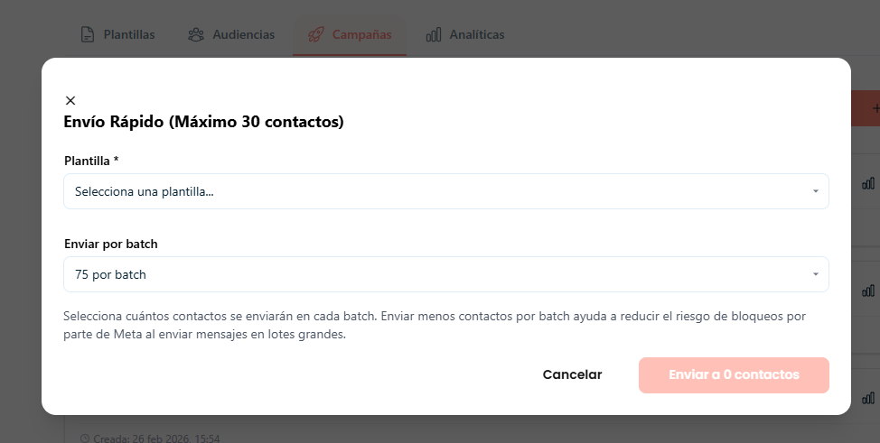 Opciones de campana: Envio Rapido y Nueva Campana