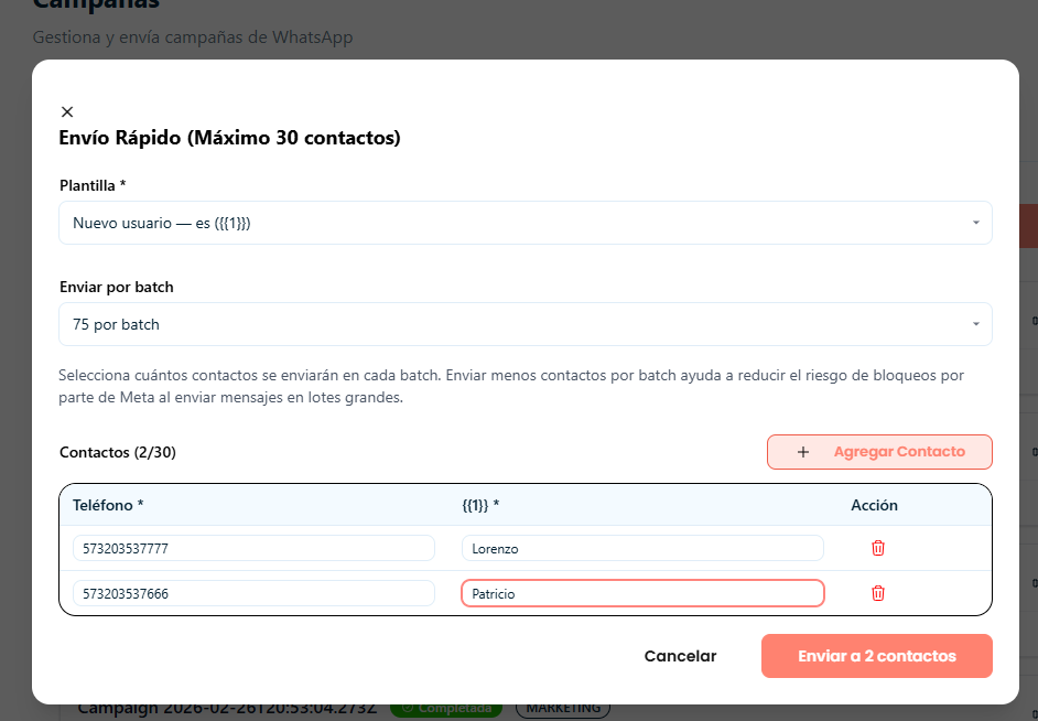 Agregar contactos para envio rapido