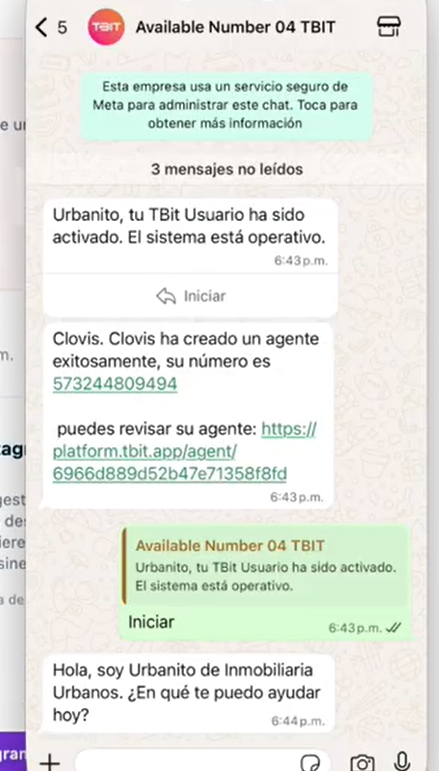 Prueba de TBit en WhatsApp