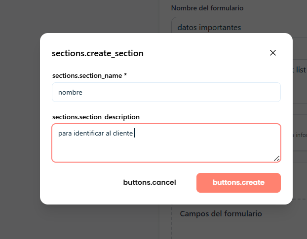 Agregar seccion al formulario