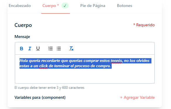 Editor del cuerpo del mensaje