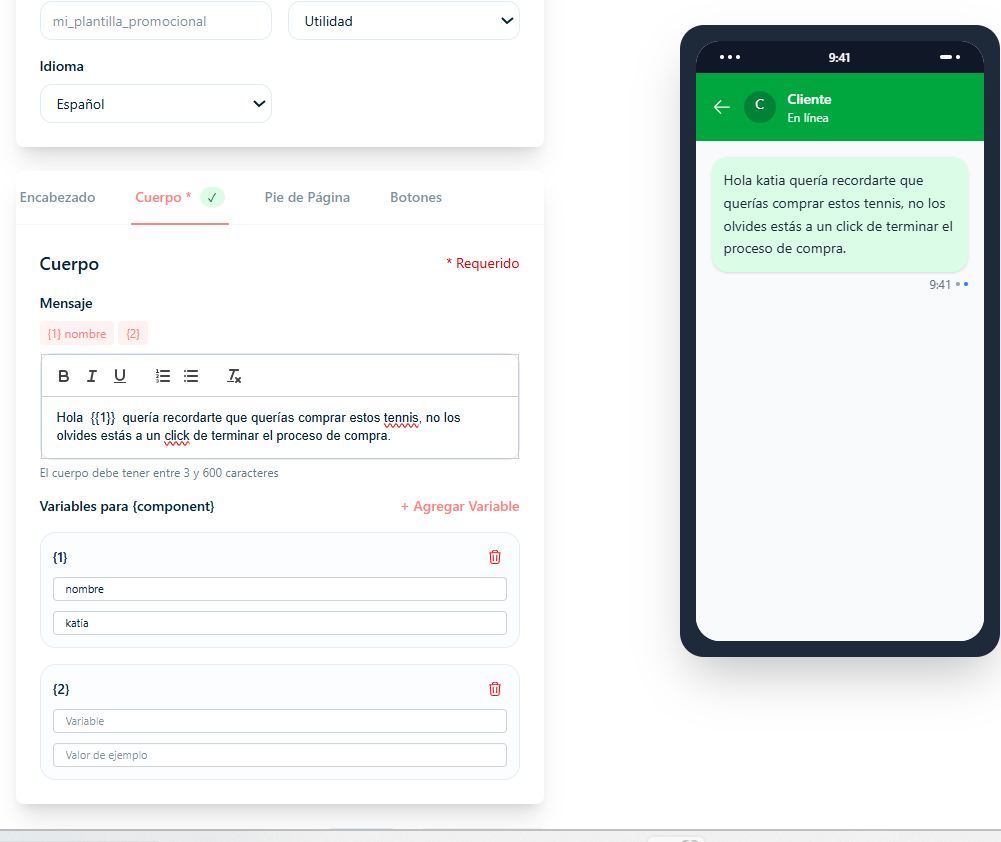 Configuracion de variables en plantilla