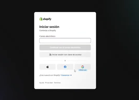 Inicio de sesion en Shopify